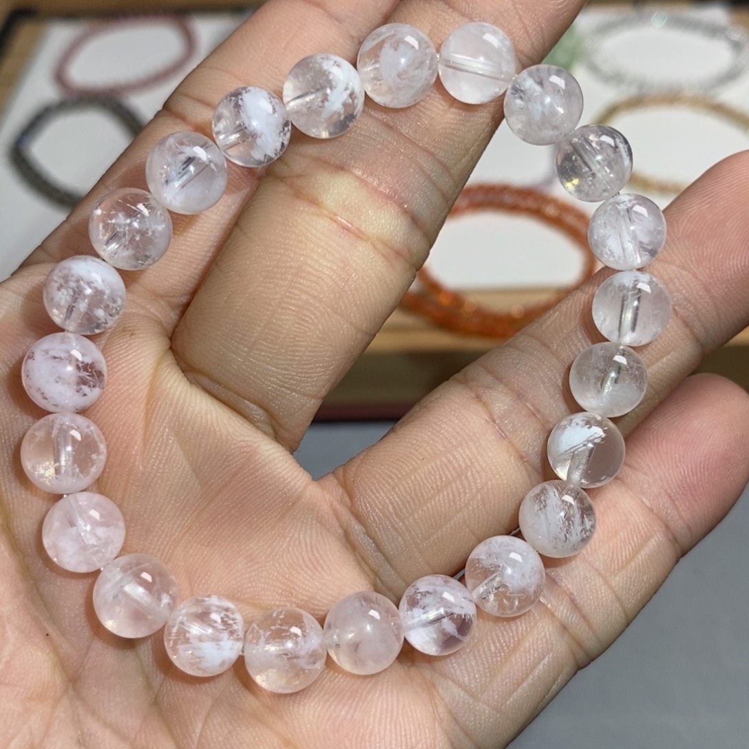 水晶未镶嵌手链粉雪花幽灵8.2mm