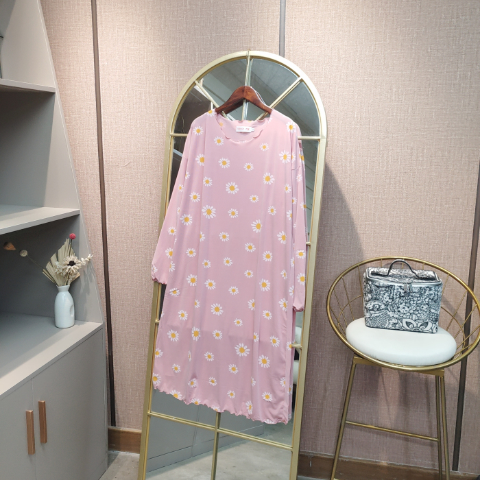 ES139孕妇粉色碎花睡裙L90-130XL140XXL150