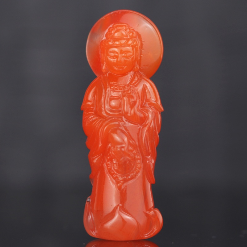 天然南红玛瑙吊坠樱桃红观音立体雕刻挂坠四川凉山料