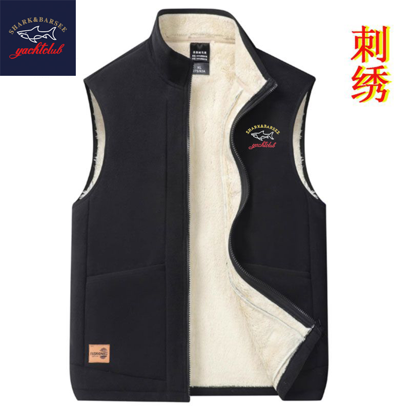SHARK&BARSEE冬款羊羔绒男马甲加绒无袖坎肩加厚马夹保暖休闲背心