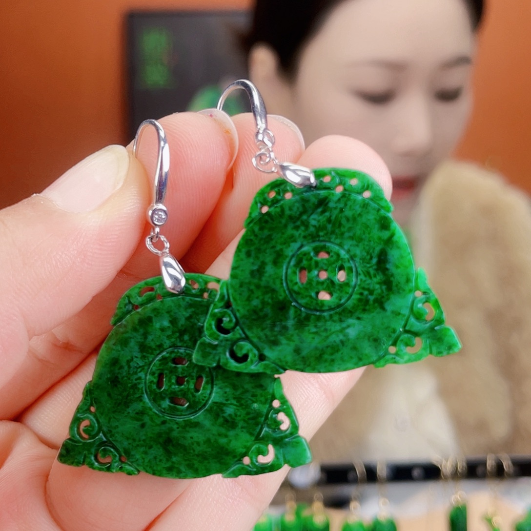 翡翠银S925镶嵌耳饰