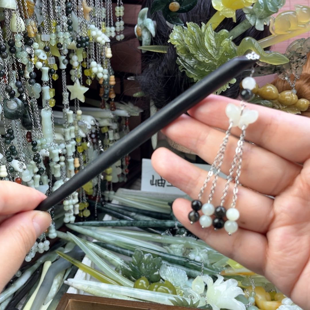 蛇纹石玉发饰未镶嵌默认微瑕岫玉发簪