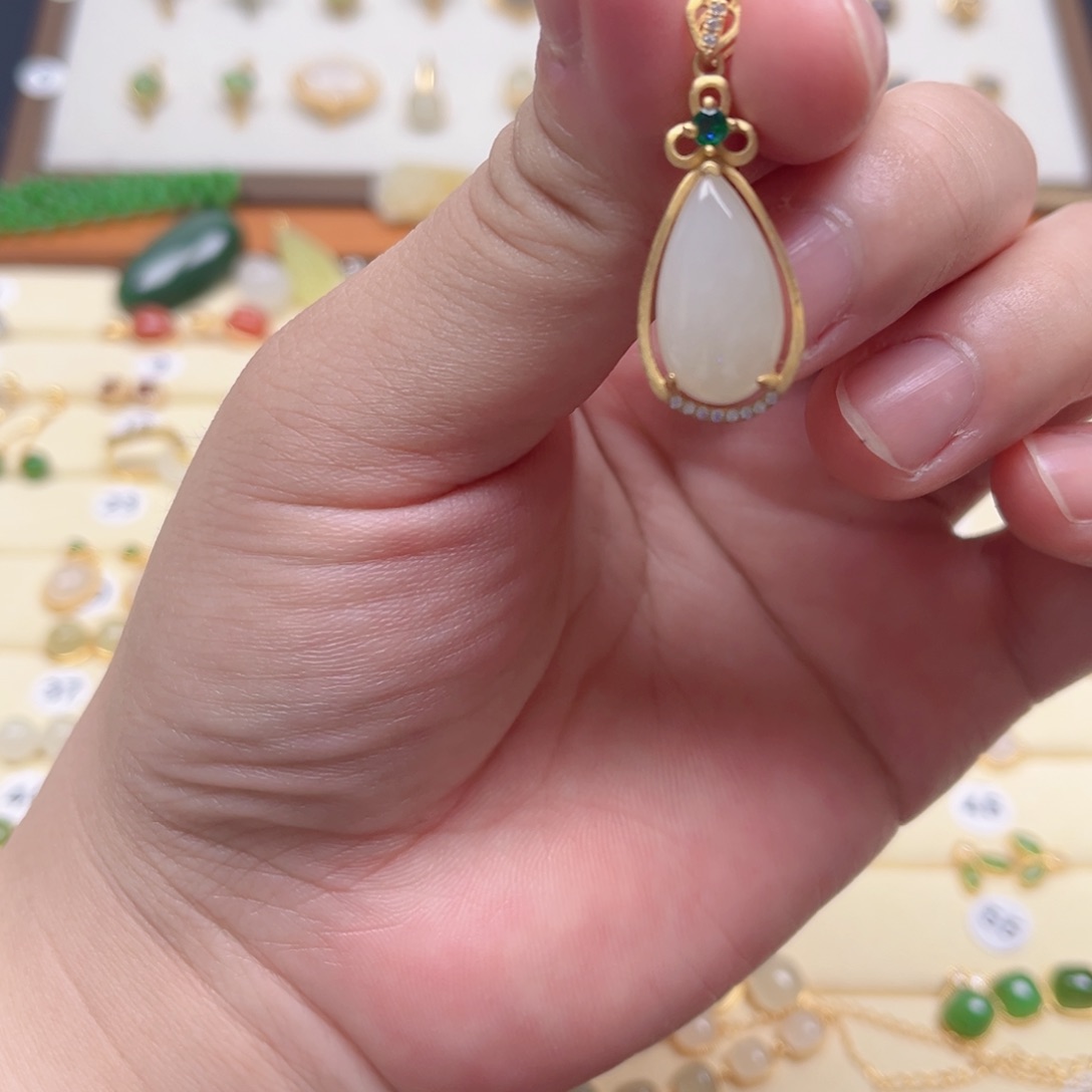 和田玉银S925镶嵌吊坠(不含链)