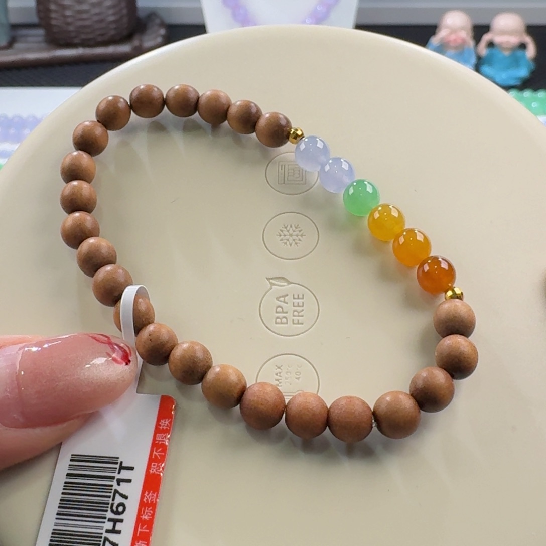 翡翠手链未镶嵌浓彩多宝单圈6mm