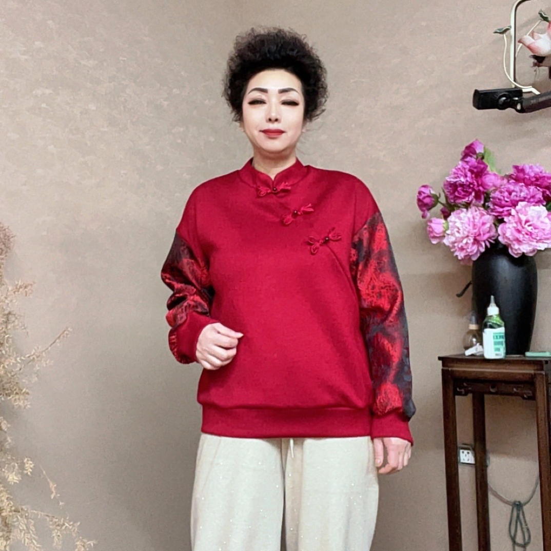 三姐家新中式年服系列撞色拼接立领上衣