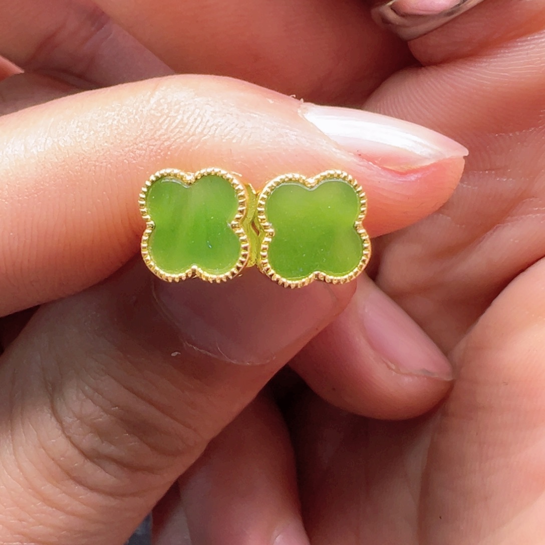 和田玉耳饰银S925镶嵌