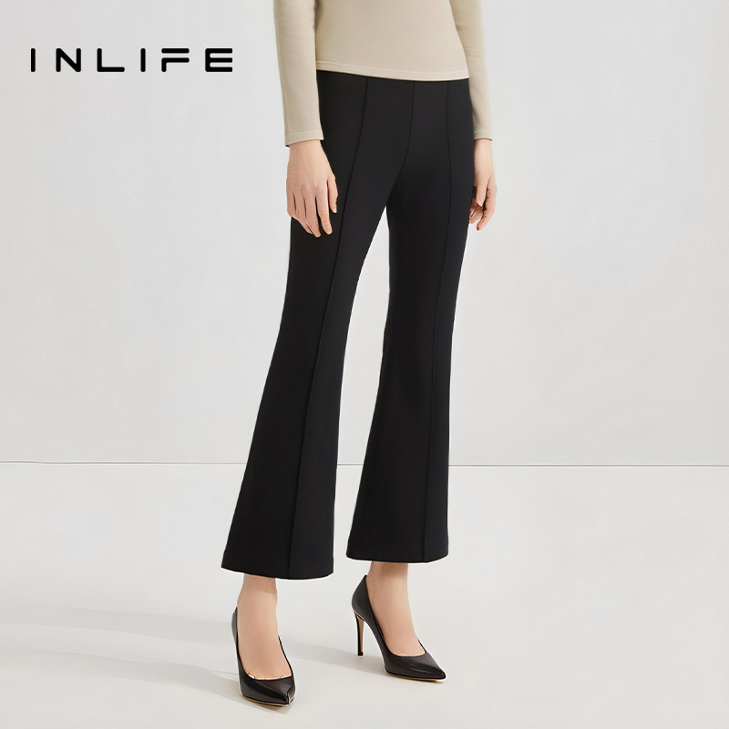 inlife高级垂感棕色微喇裤女慵懒宽松加绒休闲裤长裤子Y23D2K7076