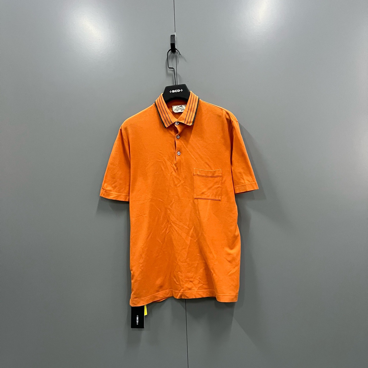 （qq）113 HERMES 橙色领口条纹polo衫 L码/95新/6450/ki300446