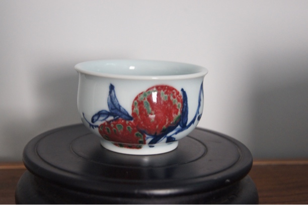 易炎窑原创手工手绘气窑高温原矿釉下彩青花釉里红主人杯大品茗杯