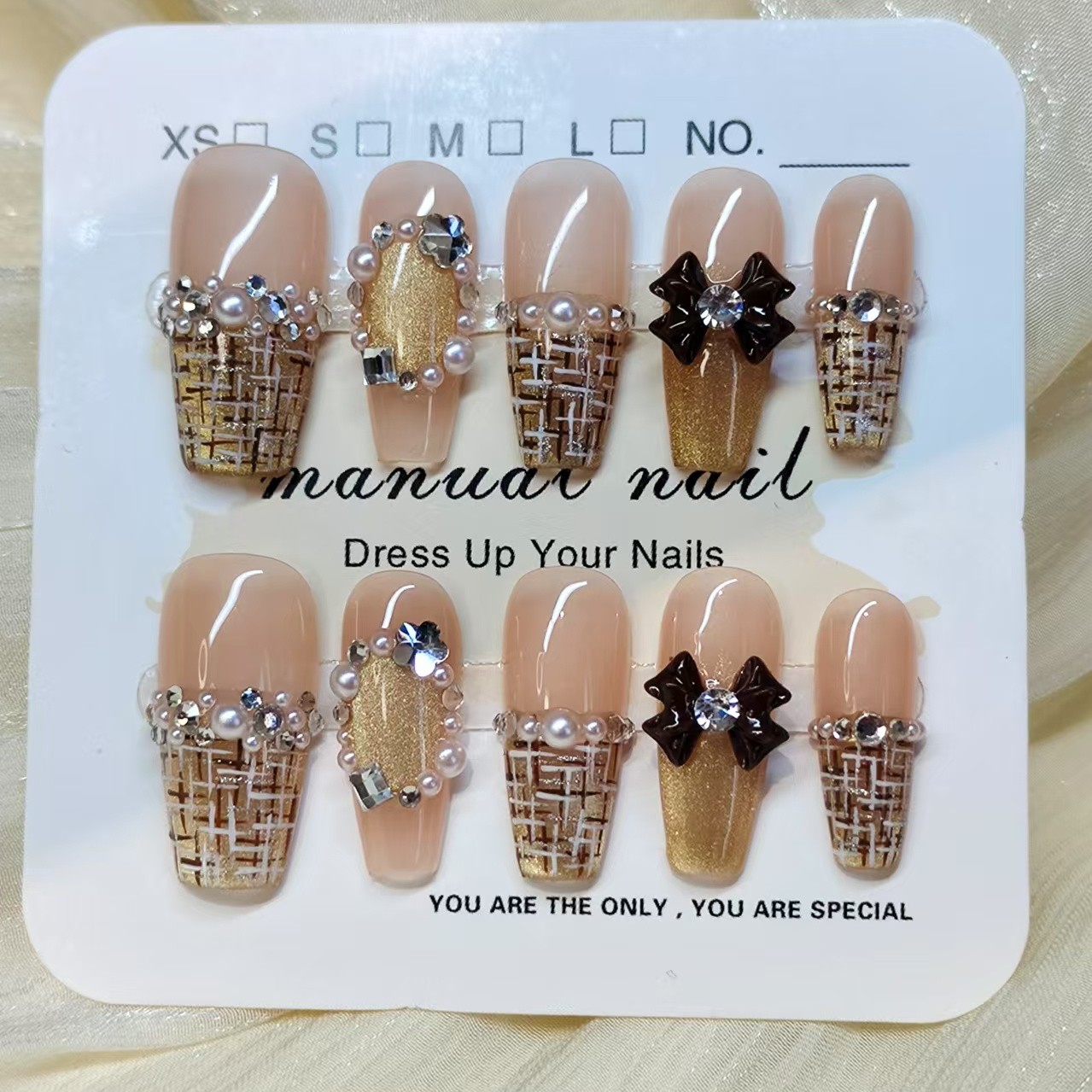 法式小香风显白中T手工穿戴甲