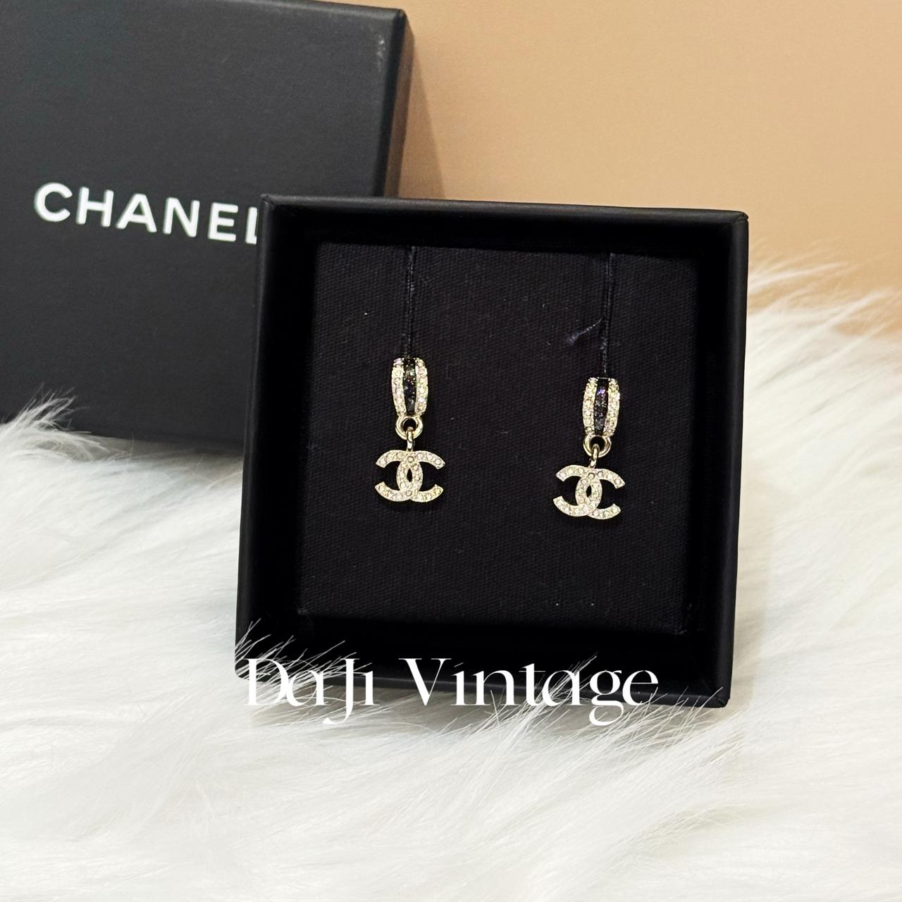 99新 Chanel/香奈儿 大吉中古/香奈儿黑金带钻双c耳钉