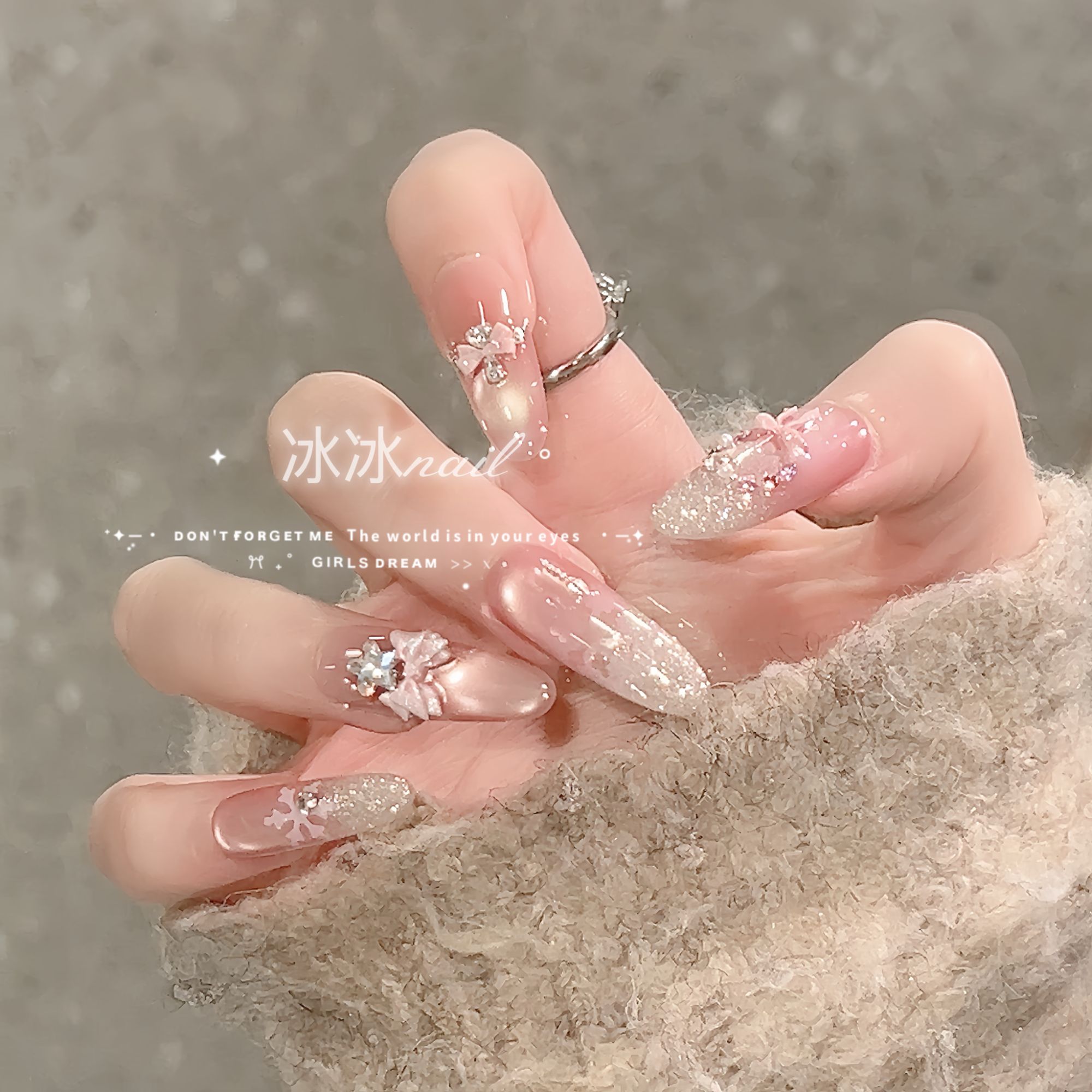 【雪绒糖霜】法秋冬美拉德猫眼蝴蝶结可拆卸美甲高品质穿戴甲10片