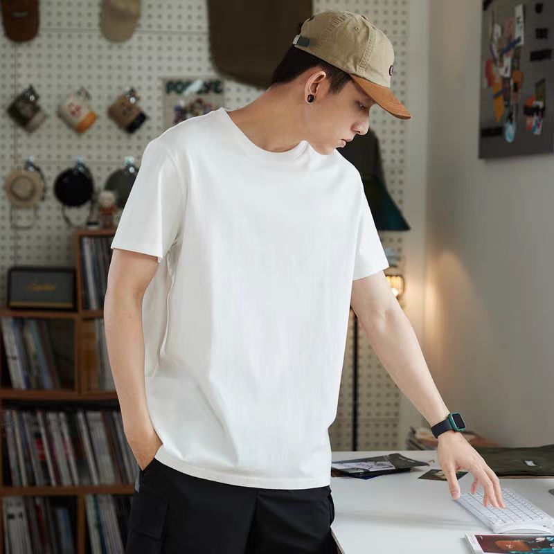 100%重磅220克纯棉男女同款T恤圆领夏季潮流半袖情侣【净版无图】