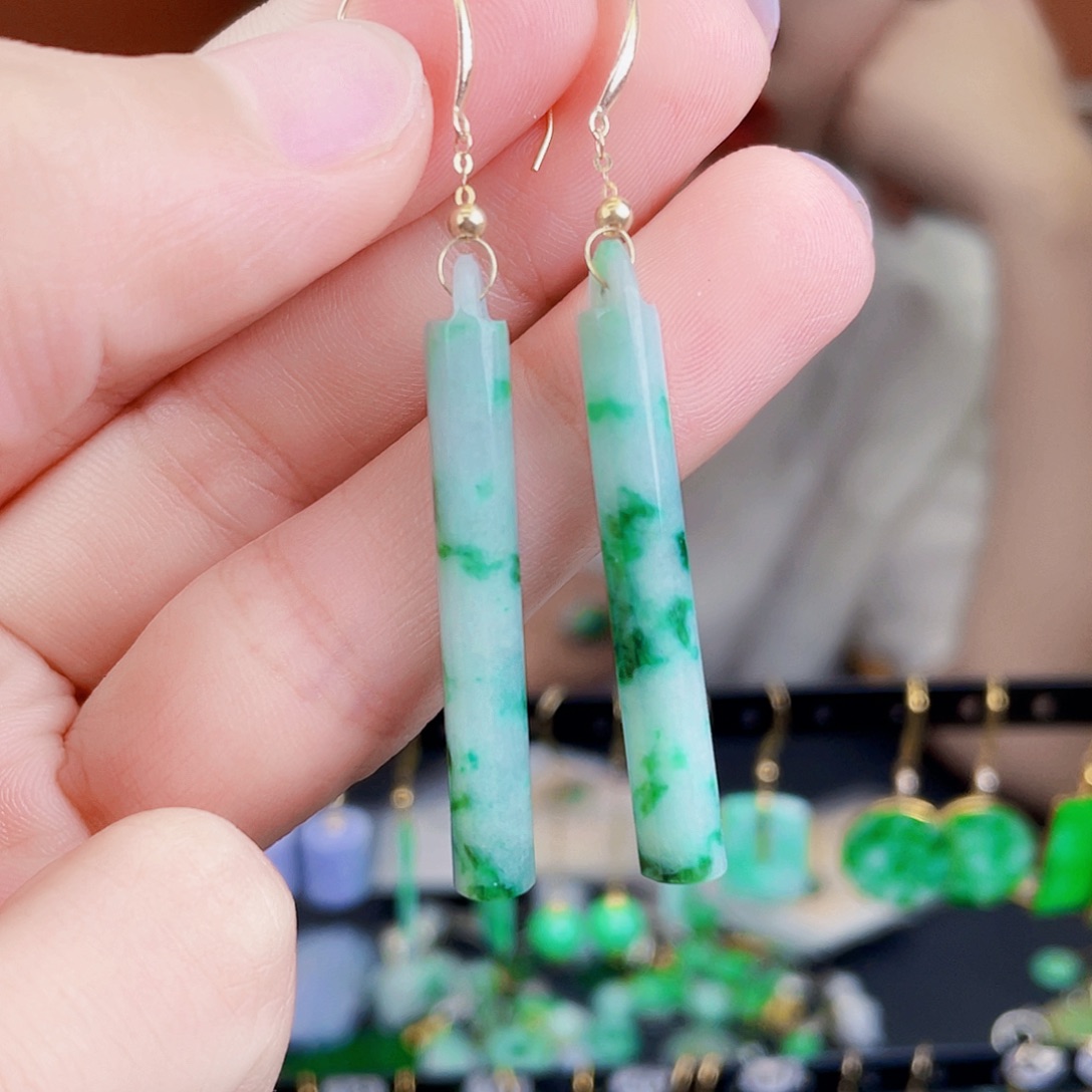 翡翠18K金镶嵌耳饰饰品