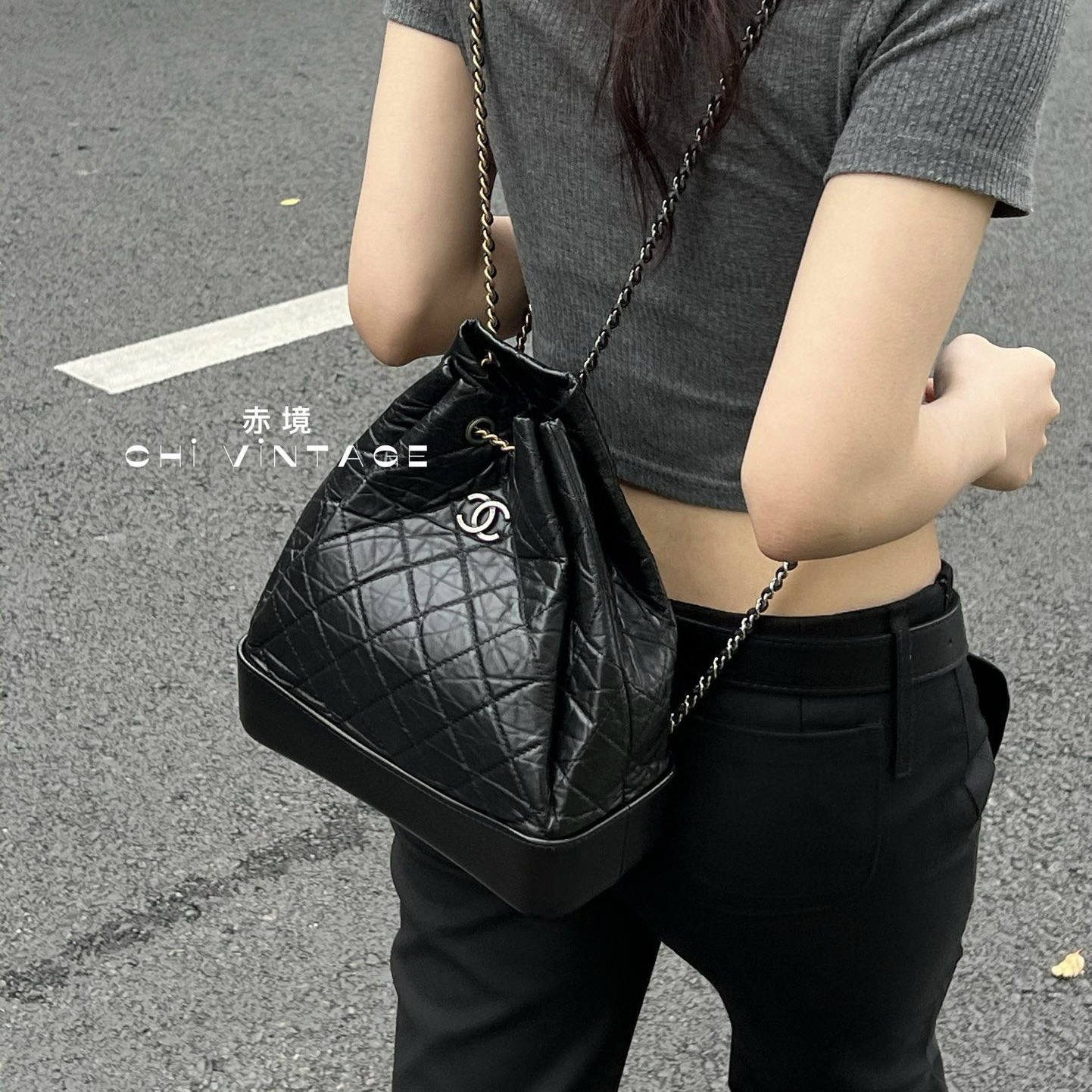 99新 Chanel/香奈儿 1324 黑色流浪双肩小号18