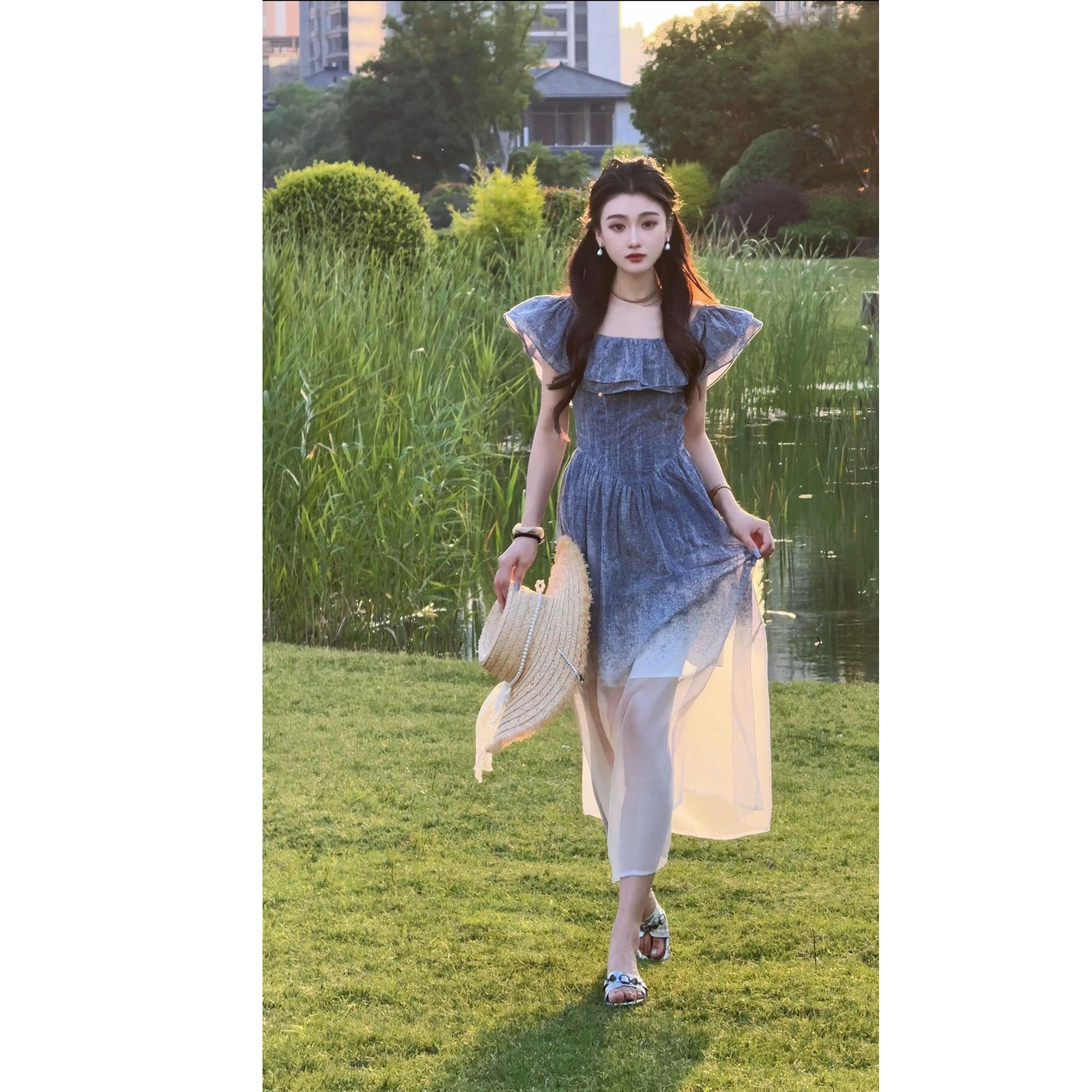 夏季显瘦气质收腰法式复古渐变连衣裙YA25224L011 