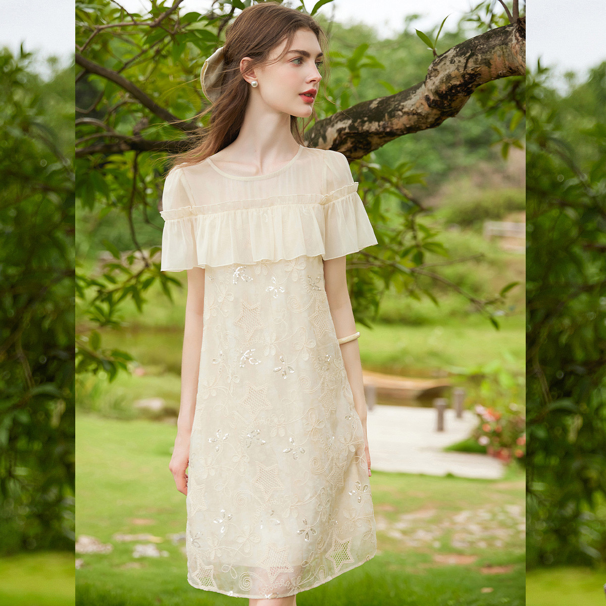 【小铃铛】白鹿语25夏新款时尚休闲圆领连衣裙YU20625