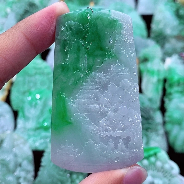 天然A货翡翠山水牌