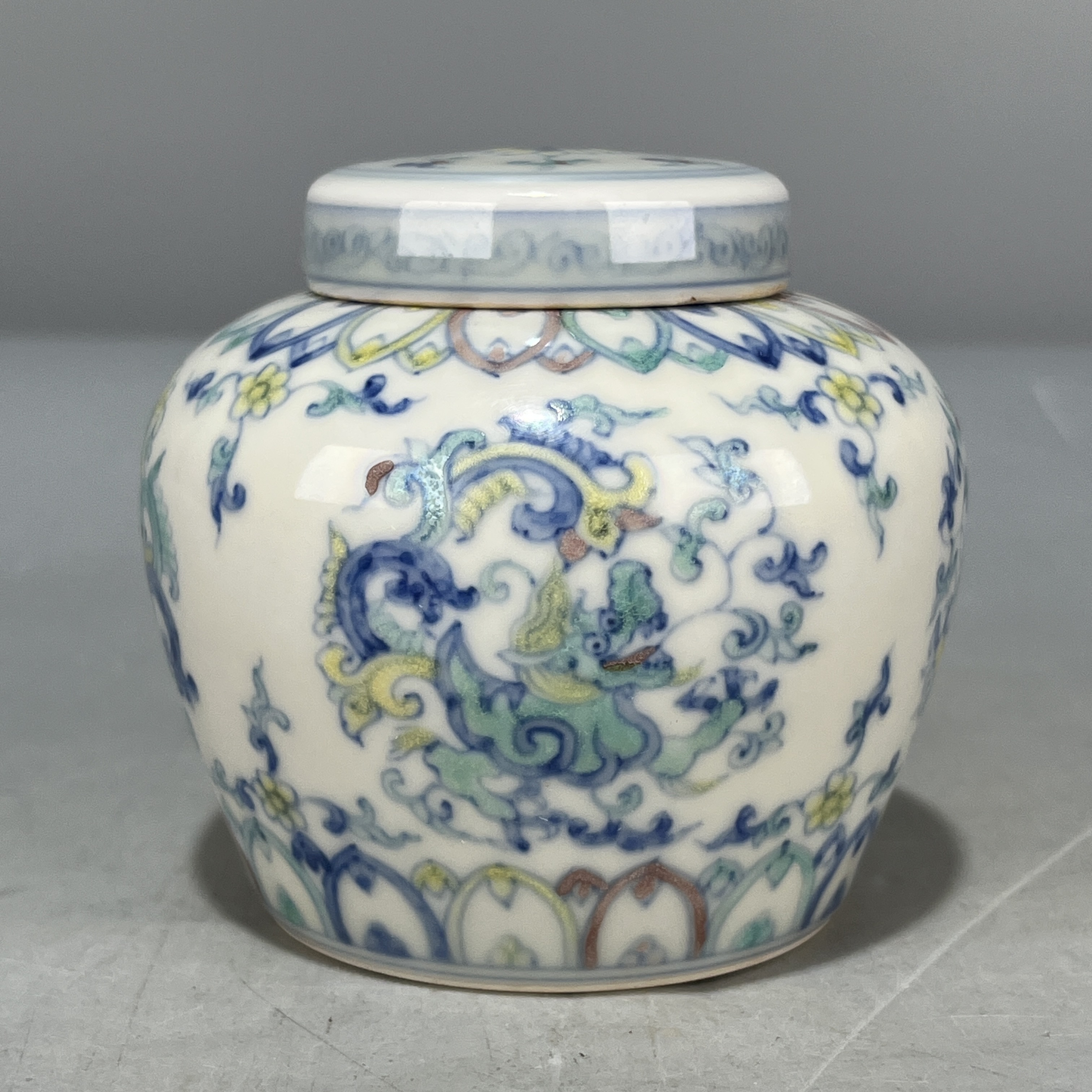 当代仿制 仿古青花斗彩龙纹天字罐