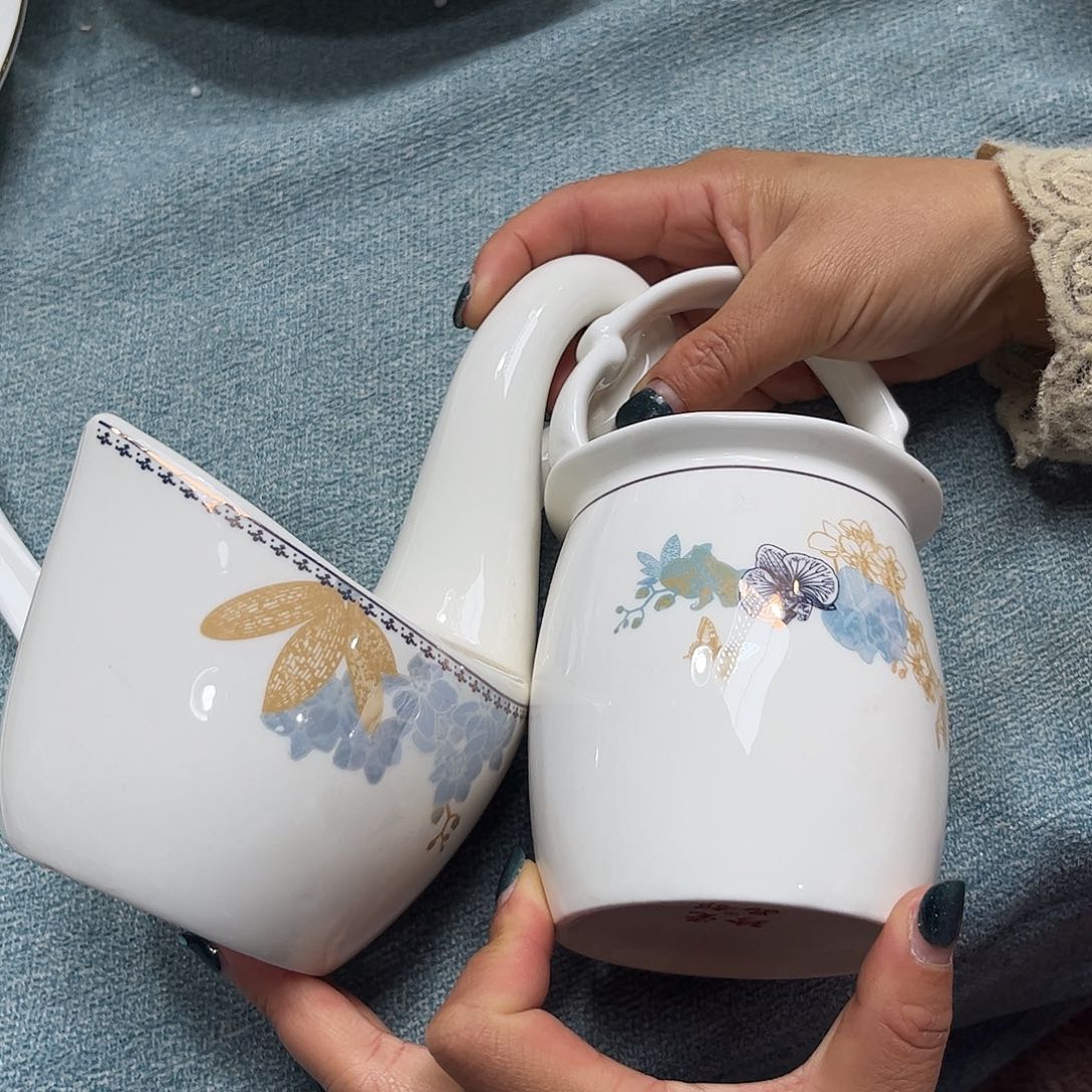 瓷片鹅花篮一对哇瑟