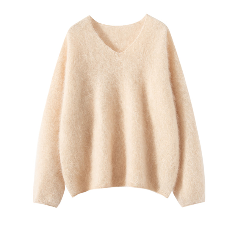 女款休闲百搭纯色拉绒款100%纯羊绒v领羊绒衫