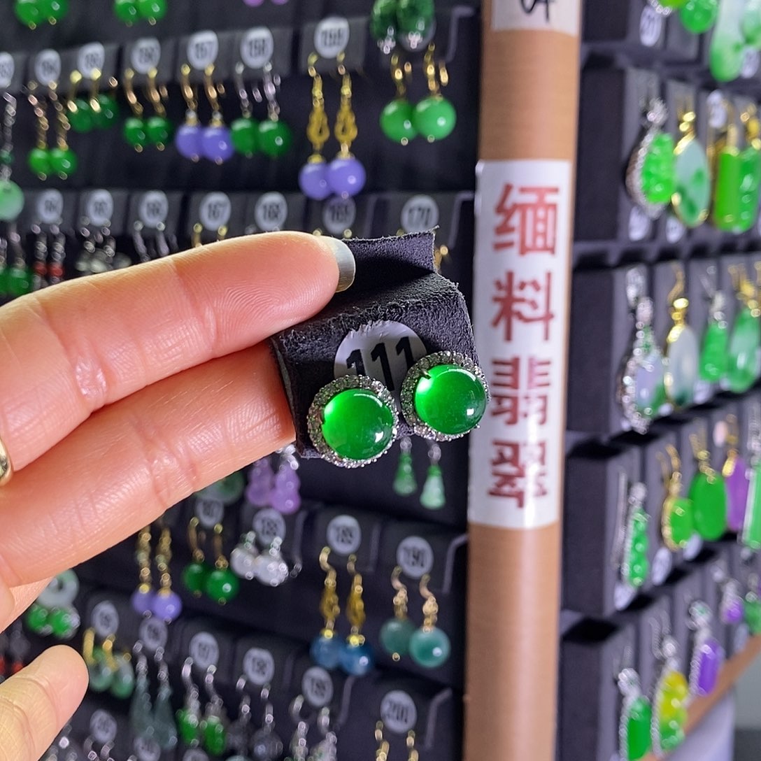 银S925镶嵌翡翠耳饰111