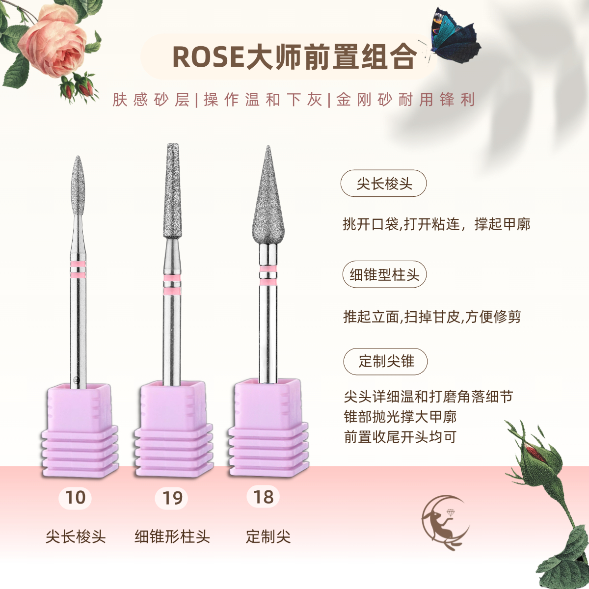【玫瑰专属】嘎嘎下灰定制尖温钰兔镀层美甲打磨头前置处理推开口袋