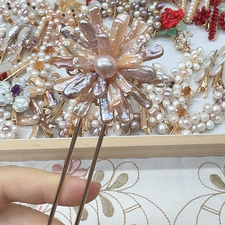 淡水珍珠发饰银S925镶嵌