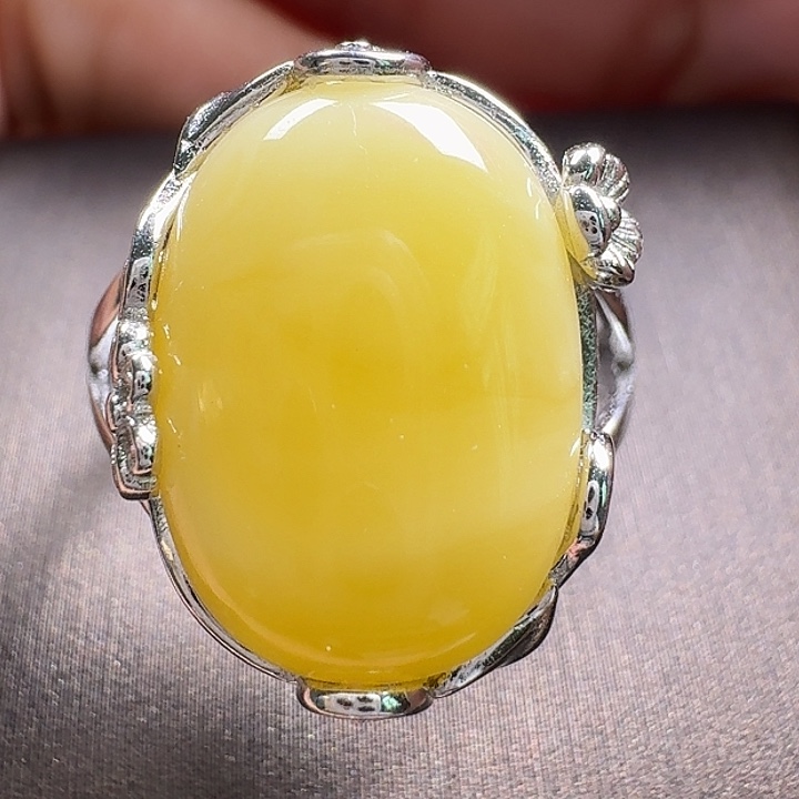 蜜蜡银S925镶嵌戒指戒指