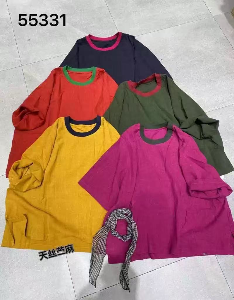 宽松休闲领口拼色夏季新款短袖 T恤