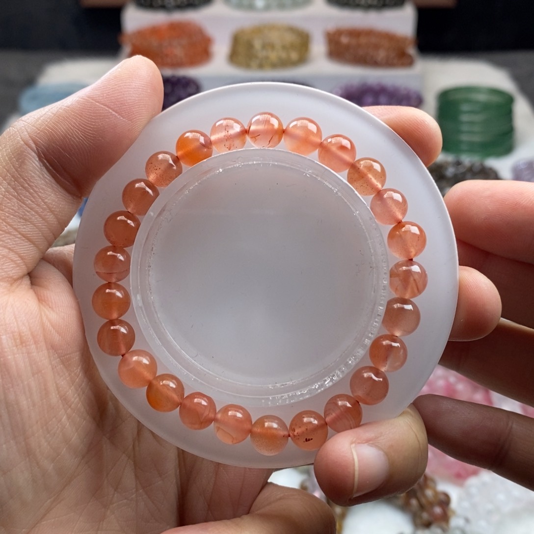 水晶手链未镶嵌天然樱桃红南红7.7mm 00000058