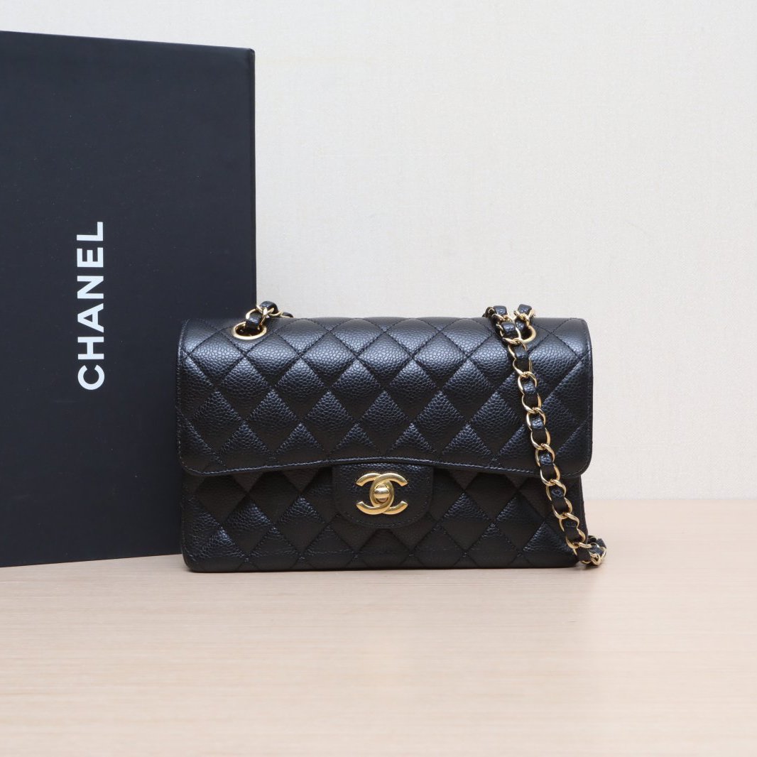 99新 Chanel/香奈儿 小花6欢 CF 口盖包 小号 黑色 芯片开 金扣 