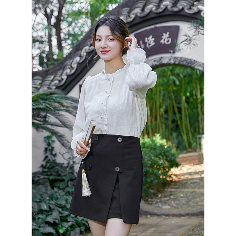 朵以2025春季新款蕾丝立领衬衫衬衫上衣39DC149058