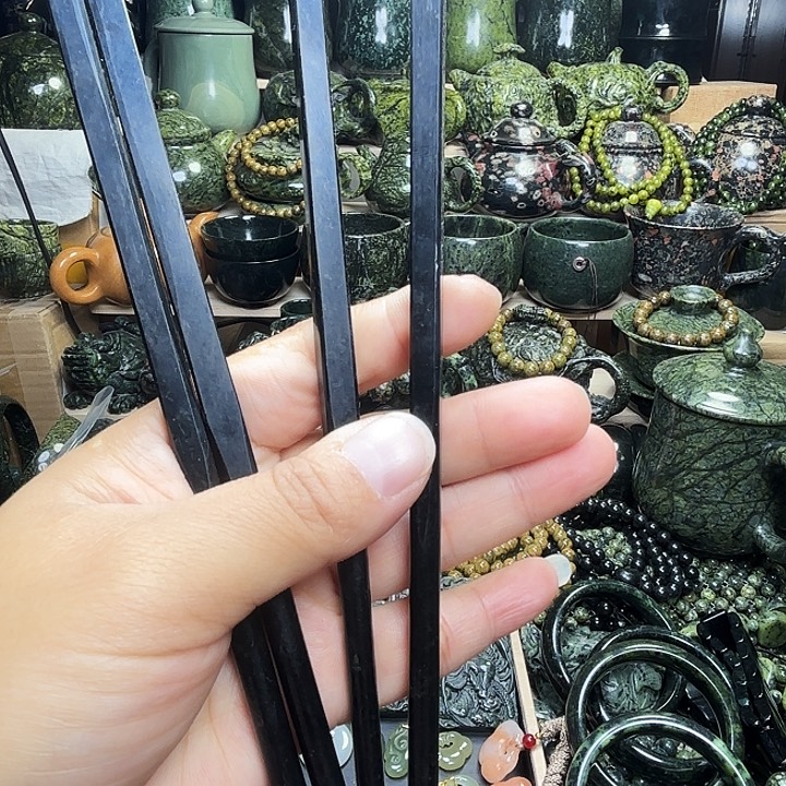 蛇纹石玉未镶嵌珠宝半成品藏玉药王石福利款黑包公筷子