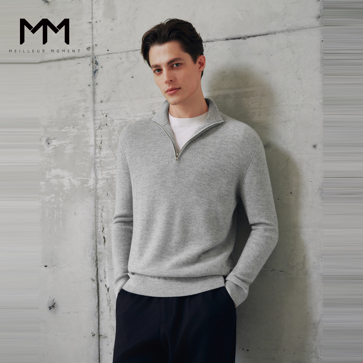 【窦骁代言】MM麦檬半开领拉链针织衫男冬休闲打底毛衣9GA330582