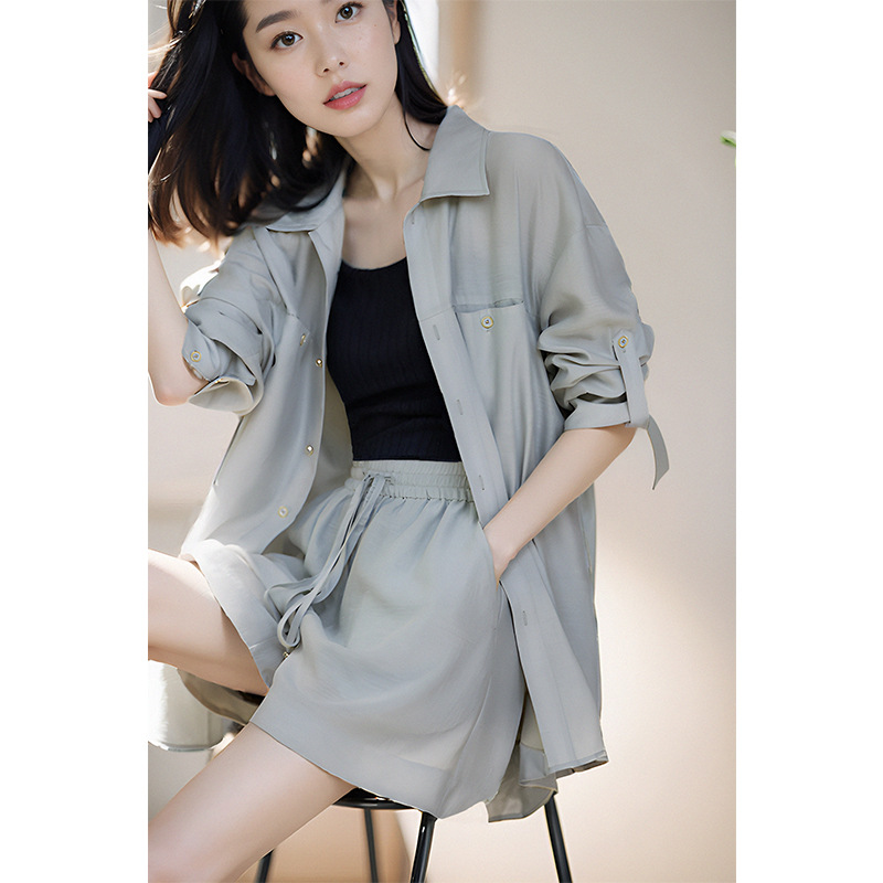 衬衫短裤套装2025年新款休闲百搭高端气质衬衣外套休闲短裤两件套
