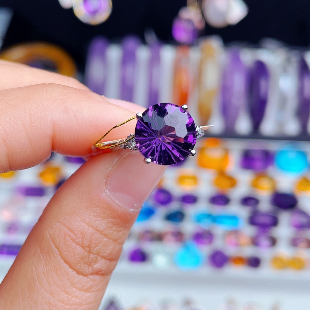 银S925镶嵌戒指紫晶爱***、天然保真