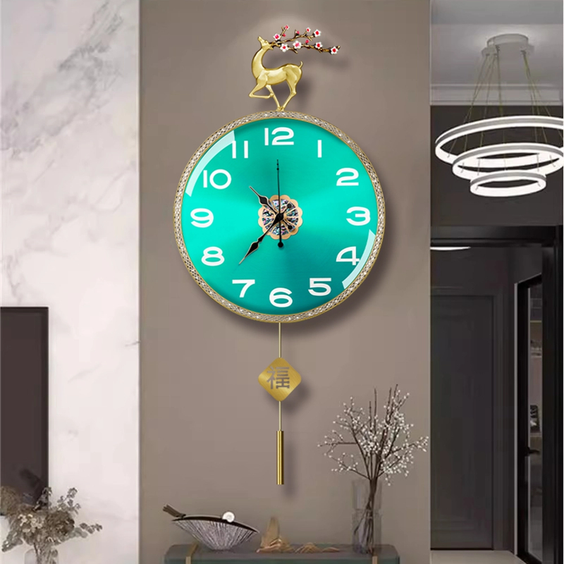 2025客厅挂钟绿水鬼大气静音时钟表轻奢挂钟挂墙上贝壳家用时尚