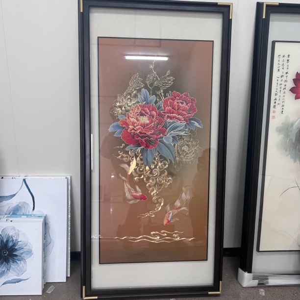 铜画-手绘油画砂岩画 风景画 三联画PS框