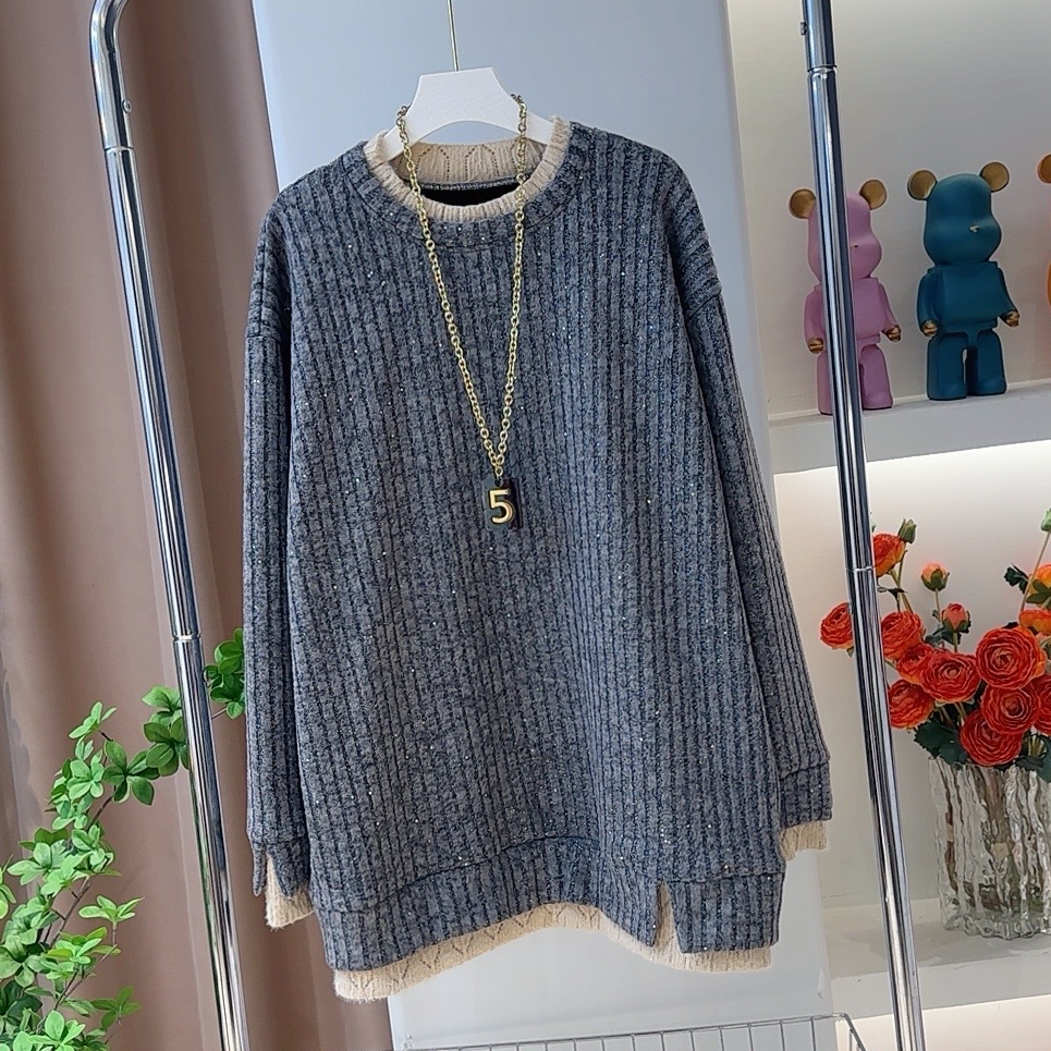 0234加绒蕾丝领卫衣秋冬新款宽松显瘦洋气时尚百搭长袖套头上衣女