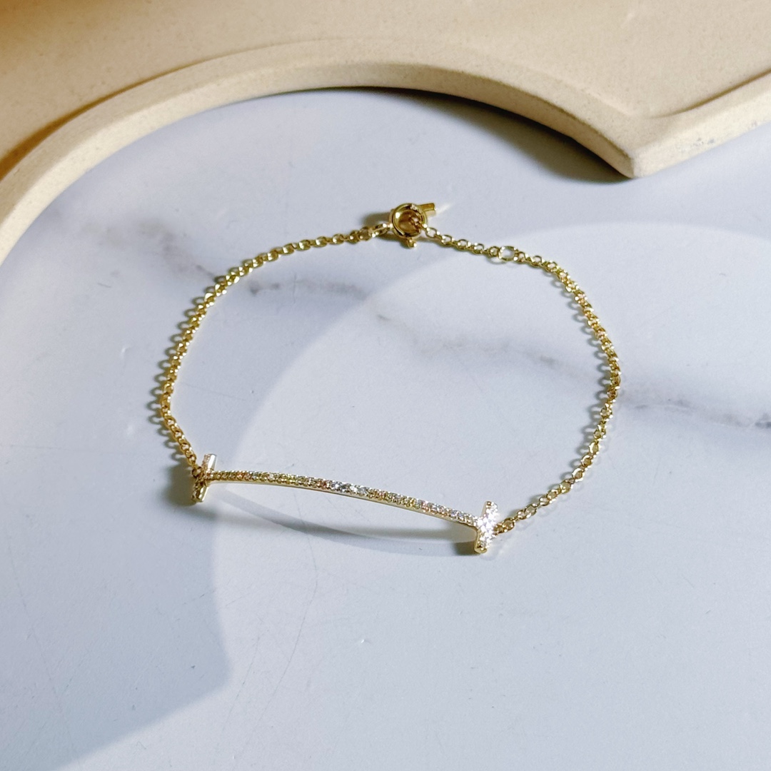 99新 Tiffany & Co./蒂芙尼 黄金满钻笑脸手链