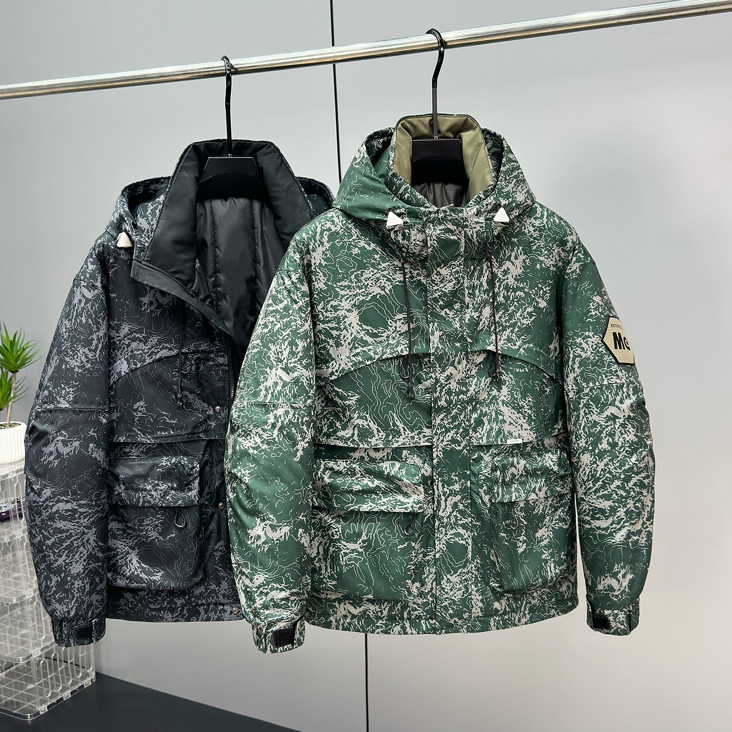胖哈哈大码冬季新款加肥加大加厚棉服迷彩潮流连帽休闲男士棉服