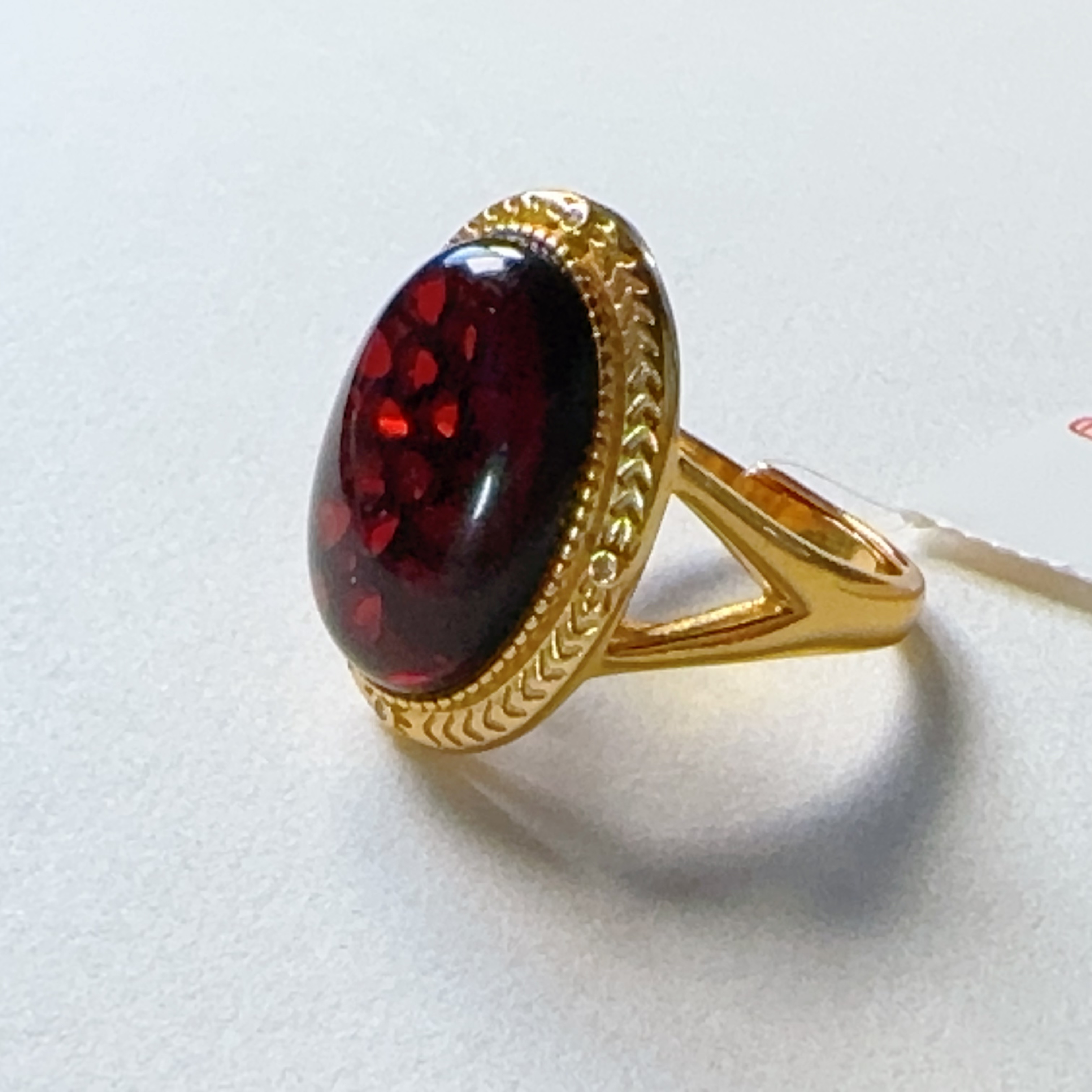 天然血珀女款手工气质时尚复古可调节银戒戒指