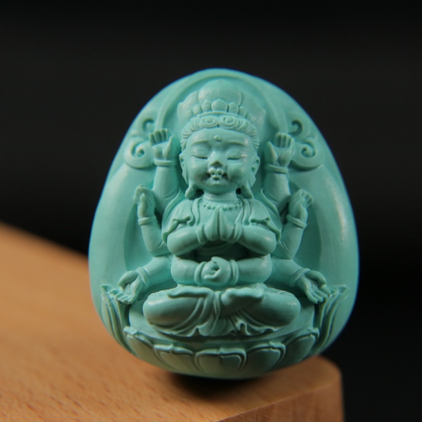 原矿绿松石千手观音宝宝佛 尺寸26.4×30.3×19mm，重20.2g