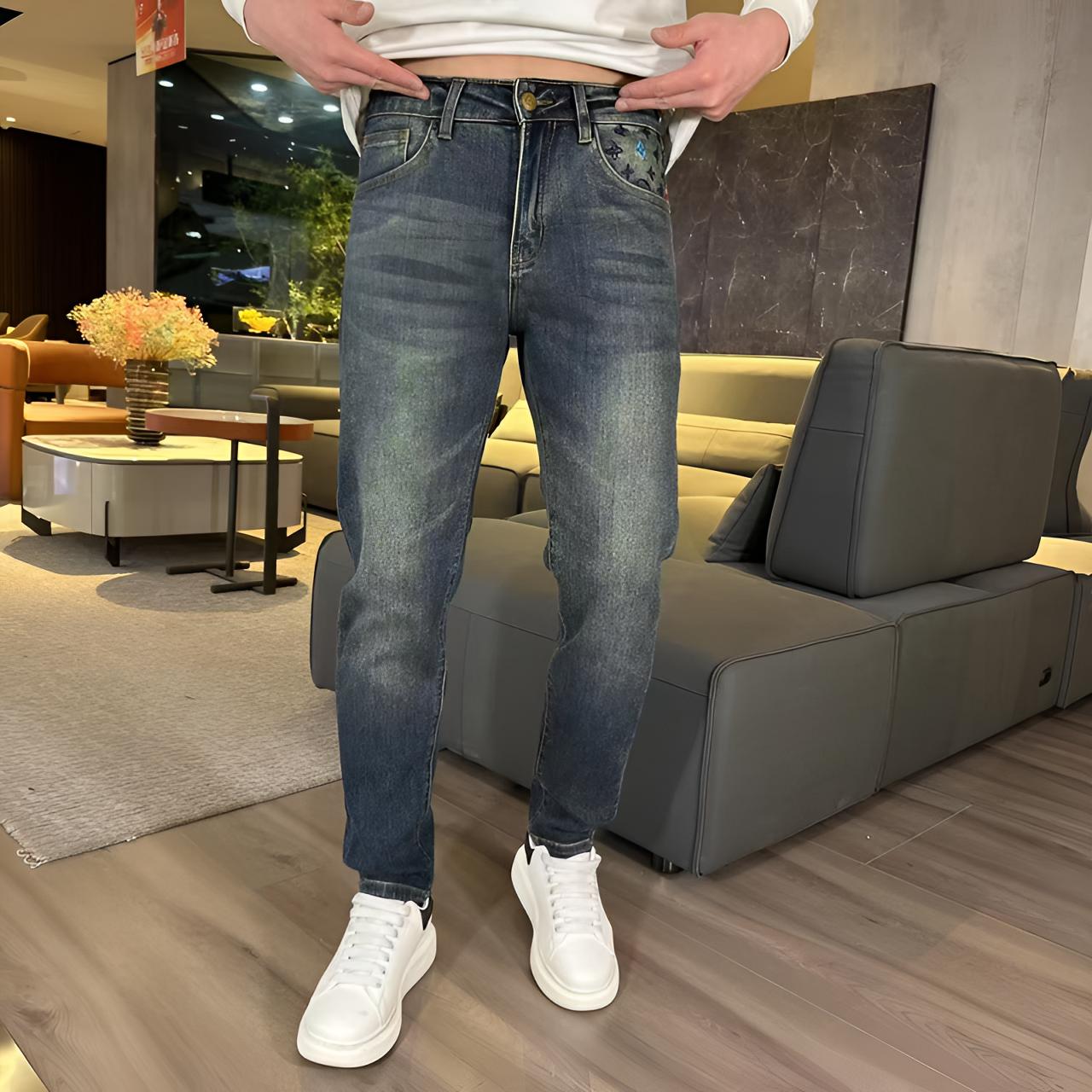 新款欧货爆版男士牛仔裤休闲春夏季宽松高弹力水洗百搭牛仔裤