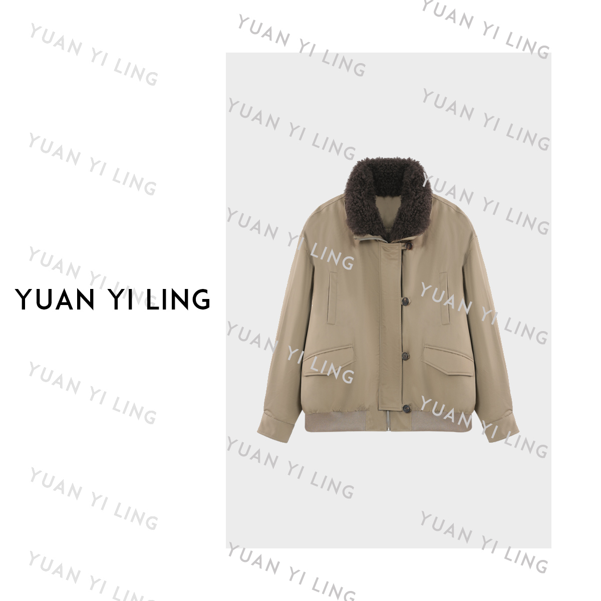 袁艺灵【北岛夜曲】zeze90新国标鹅绒山羊绒毛领短款羽绒服2589