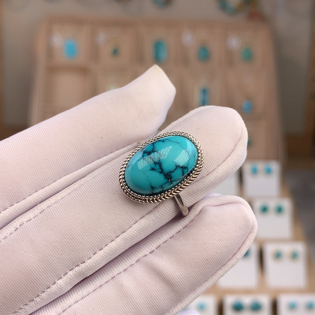 绿松石银S925镶嵌戒指