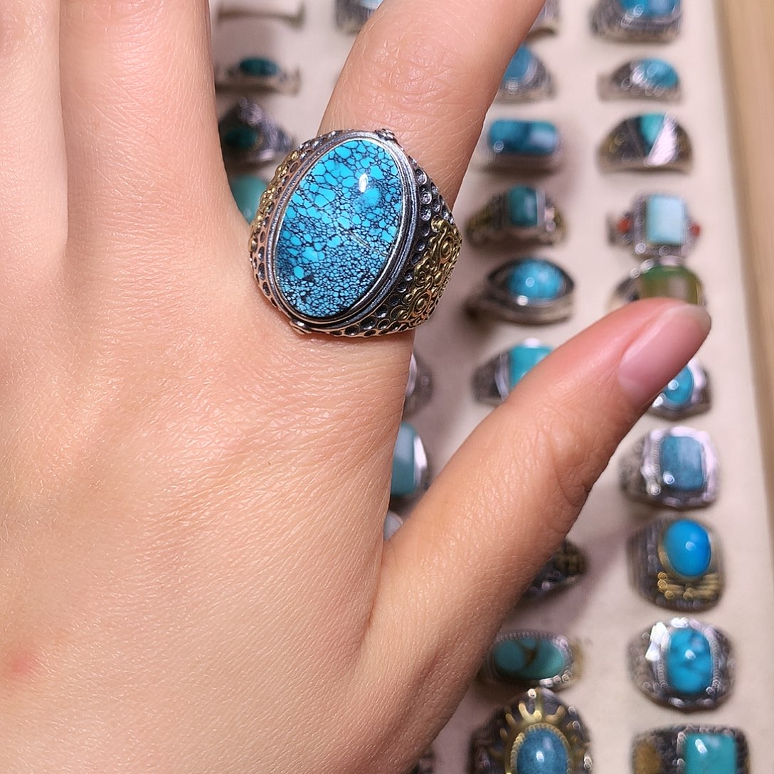 绿松石银S925镶嵌戒指