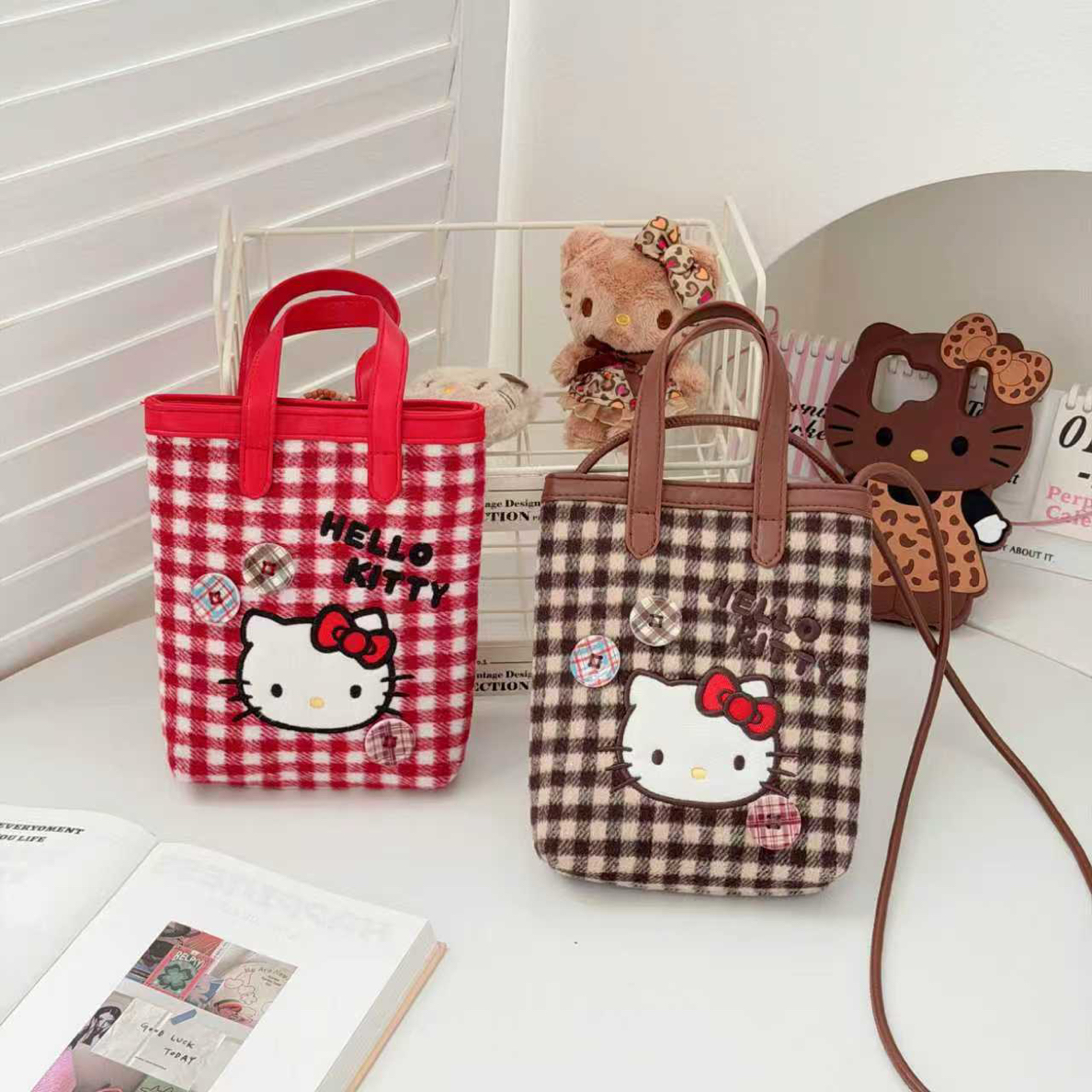 三丽鸥正版KT格纹手机包学生专用学生文具套装 2个装