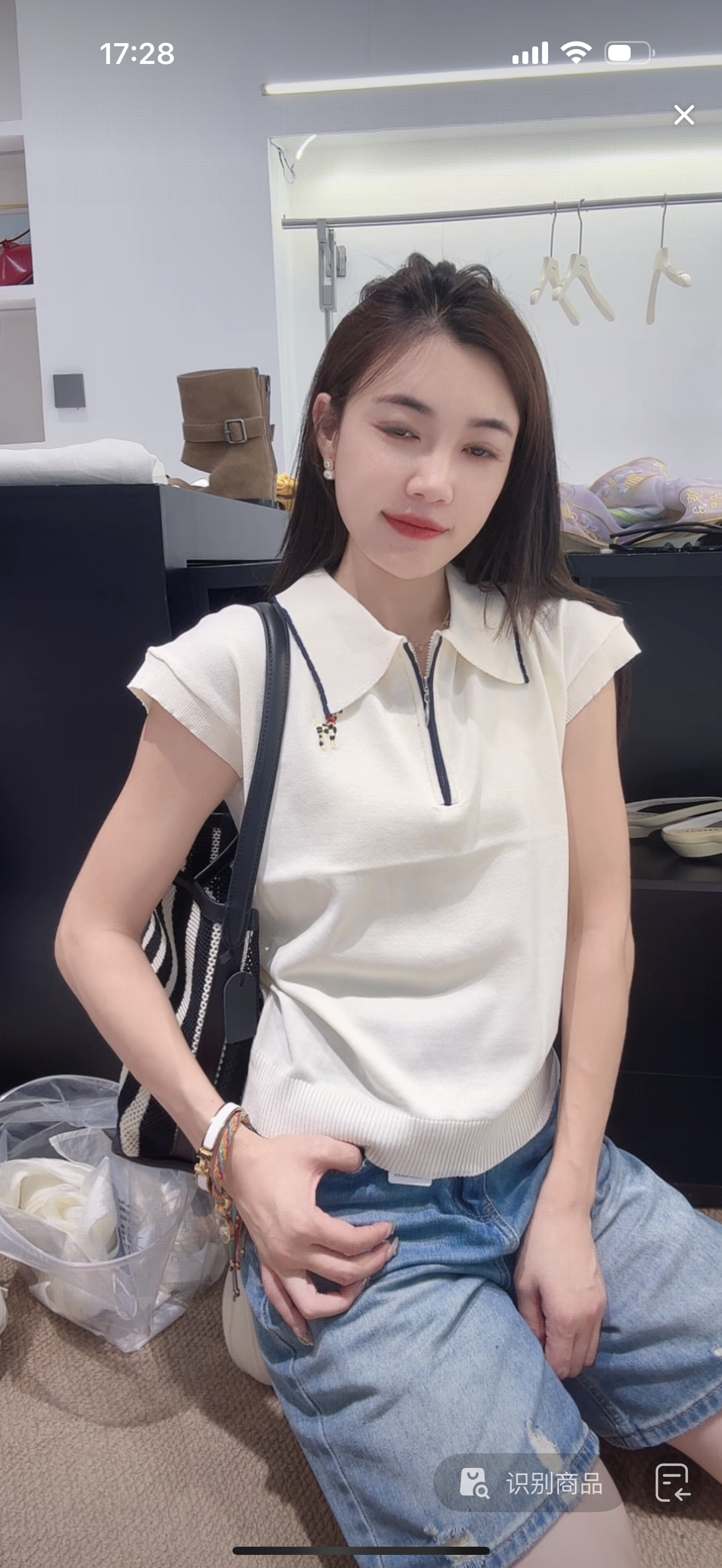 宽松型拉链简约短袖无袖T恤韩版